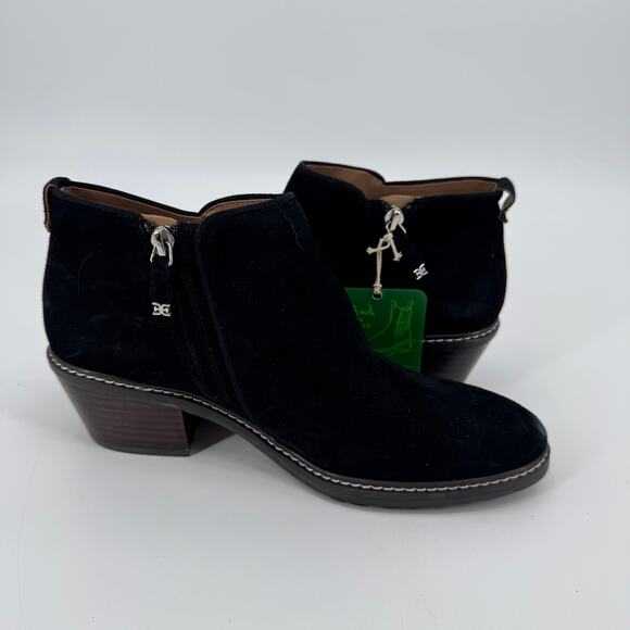Sam Edelman Women's Black Suede Pryce Leather Heeled Ankle Booties Size 8 - Picture 6 of 12
